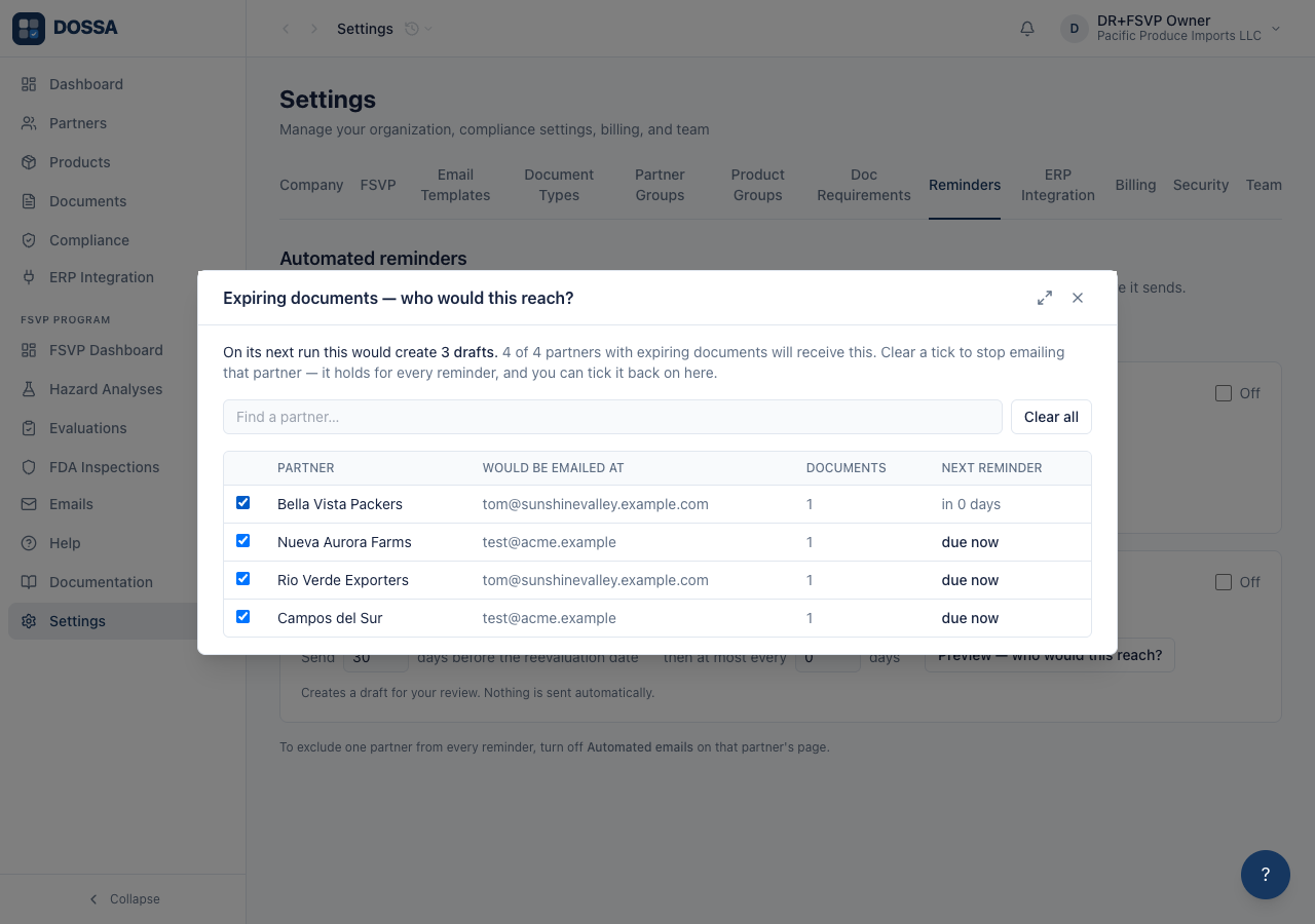 See how to exclude one partner from every automated reminder