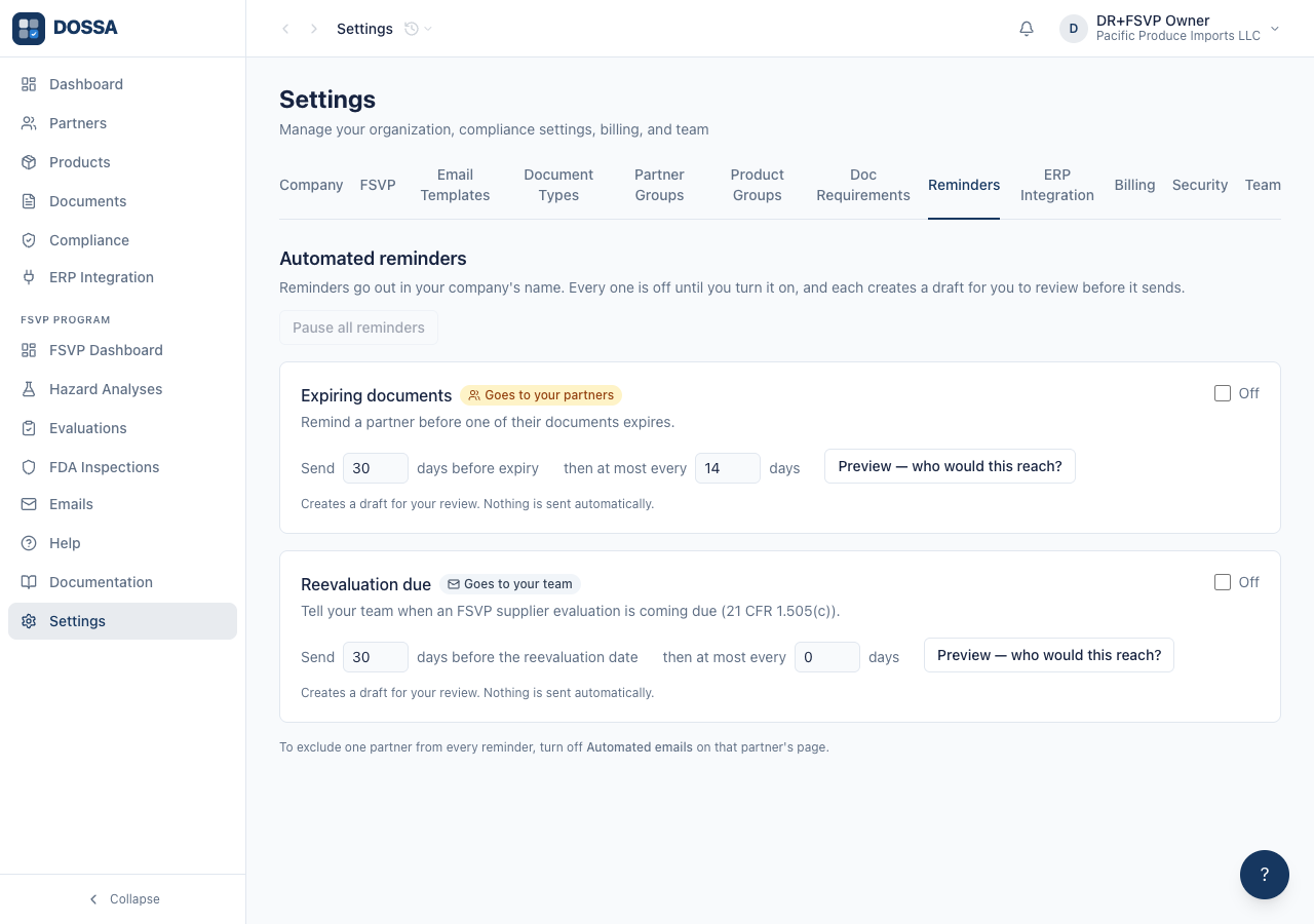 Open the Reminders settings tab and read the shipped state