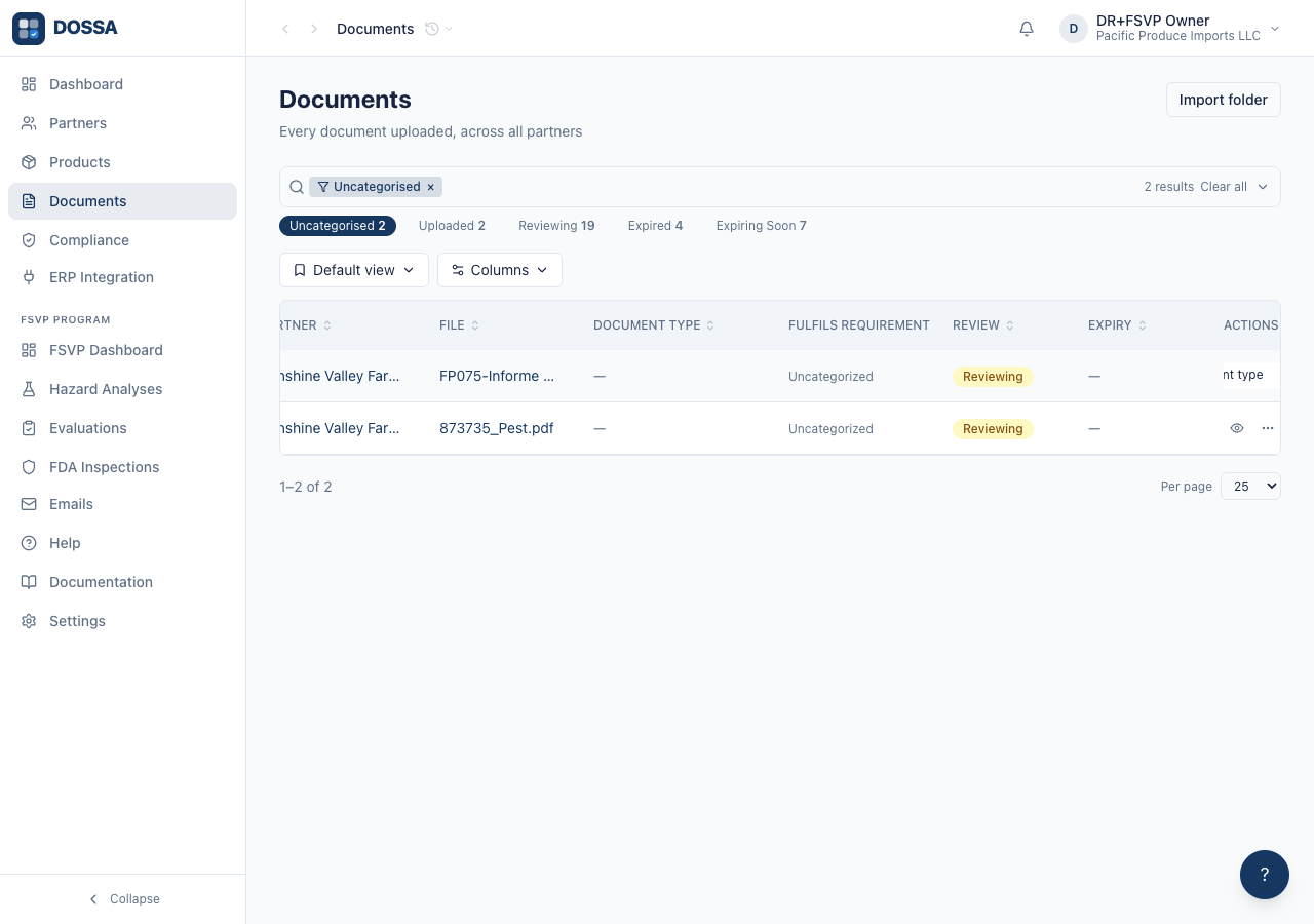 File a document the AI could not place, so the Uncategorised queue can reach zero