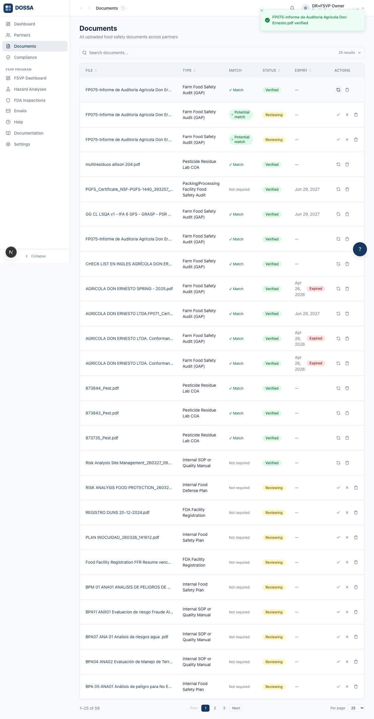 Verify a document that is in Reviewing status