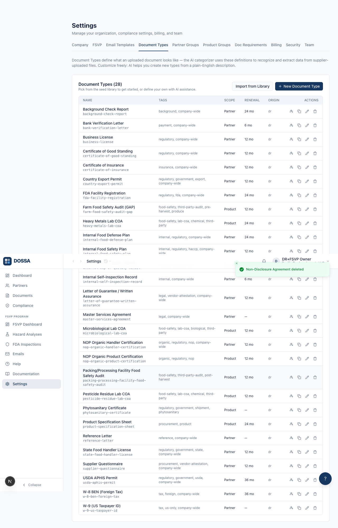 Delete a Document Type the org will not use