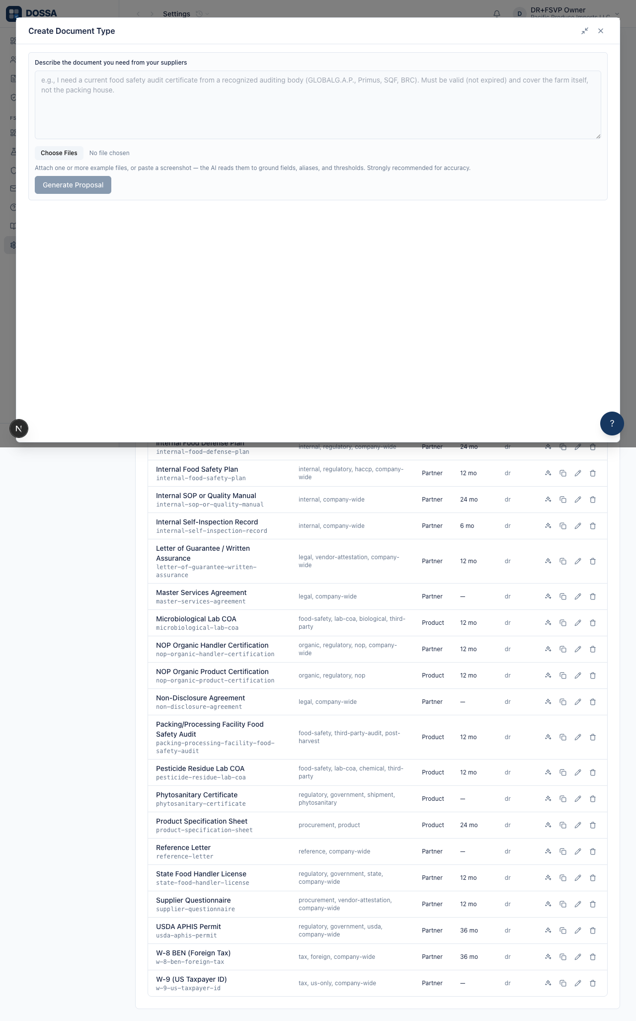 Open the AI-assisted Create Document Type modal