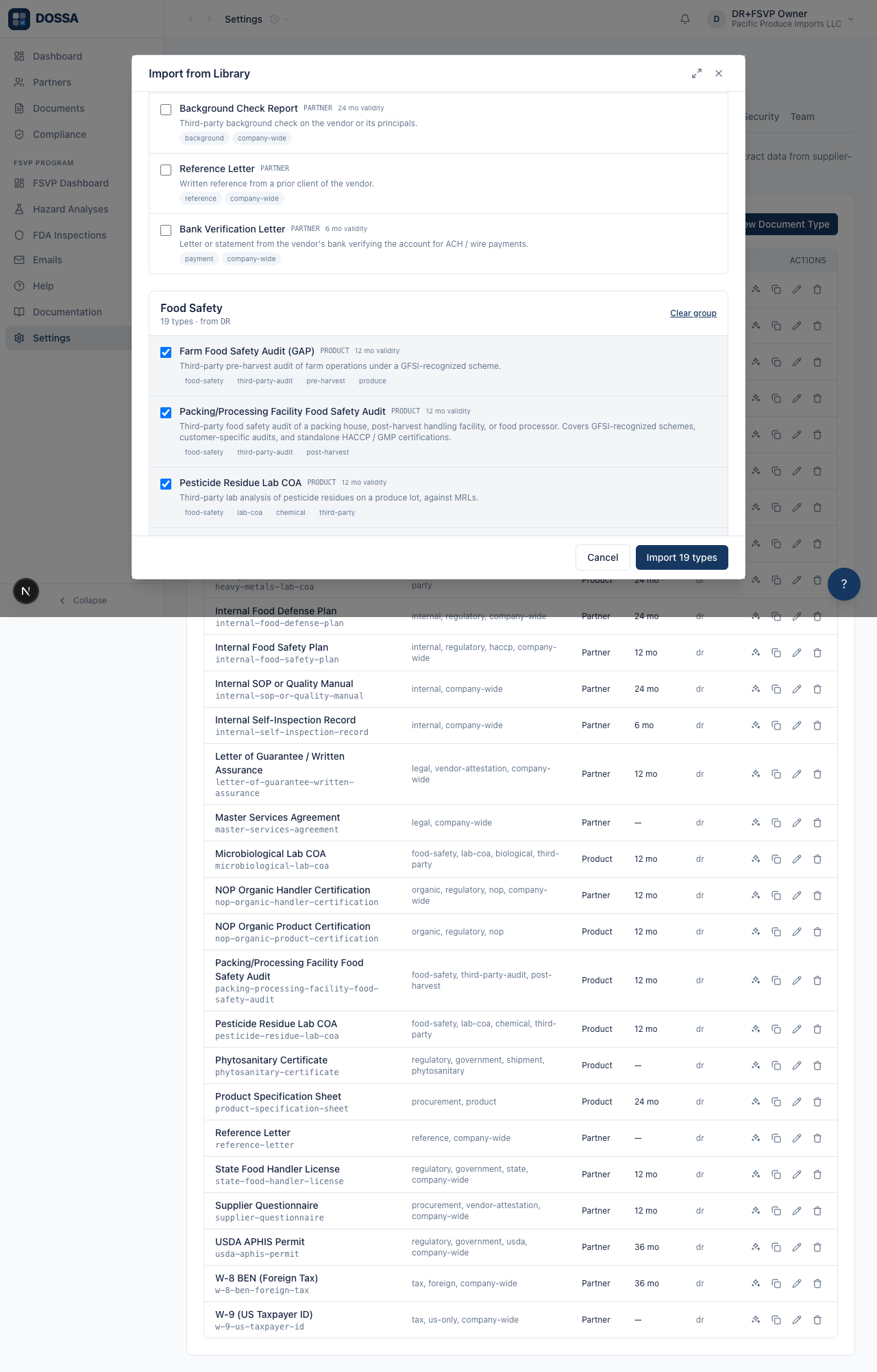 Open wizard and bulk-select the Food Safety group