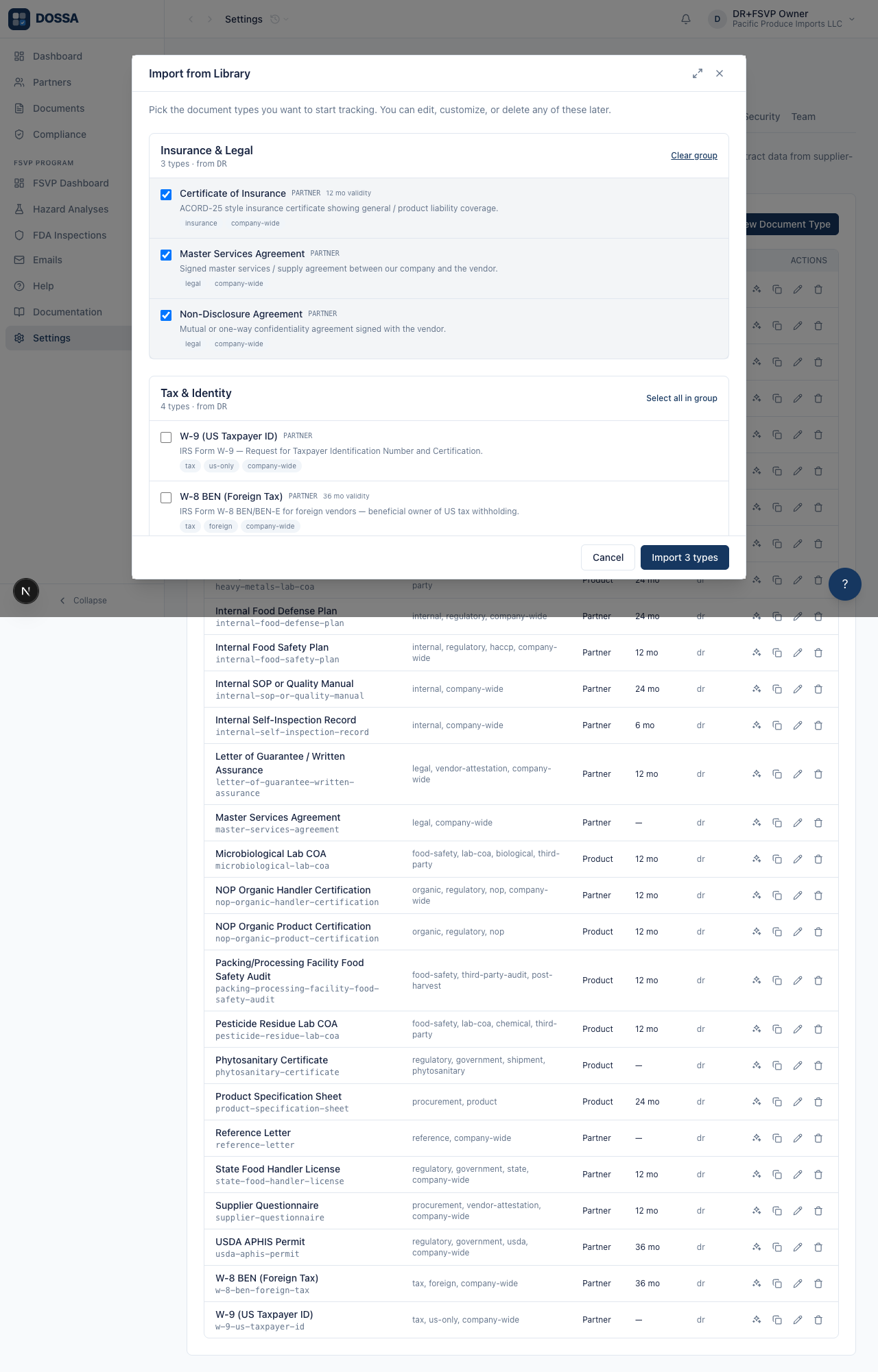 Open wizard and bulk-select the Insurance & Legal group