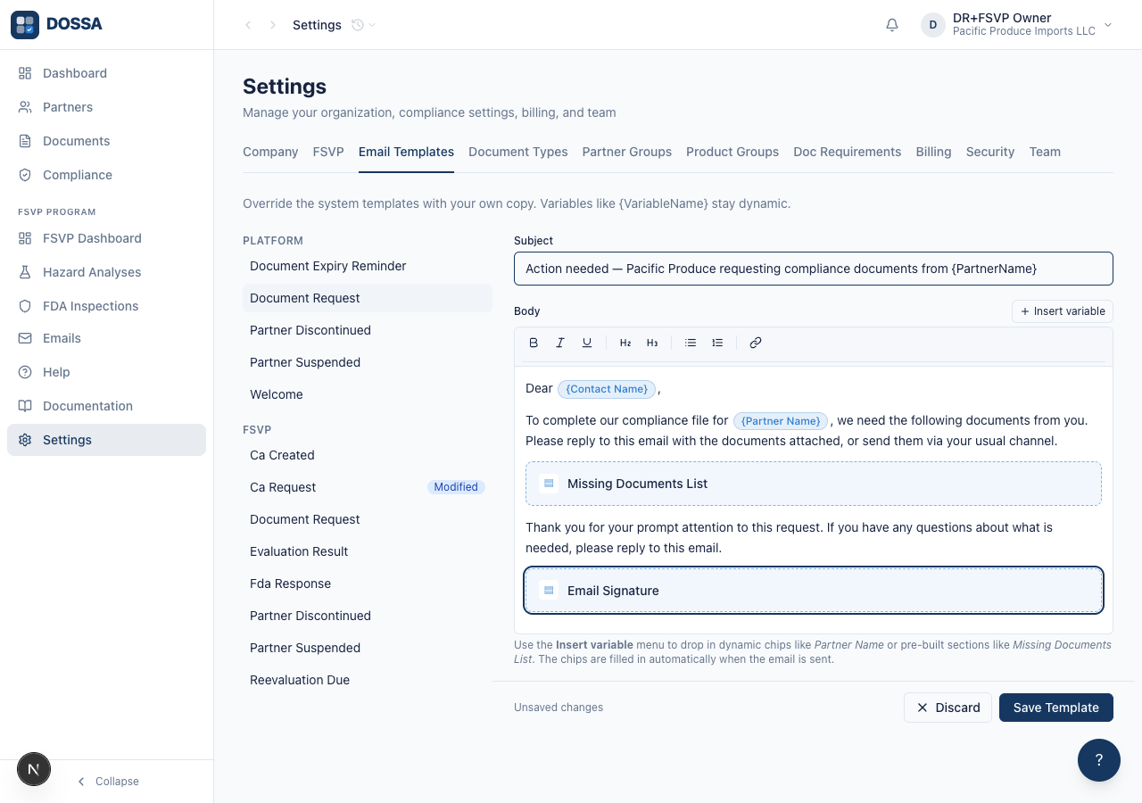 Edit the template subject line