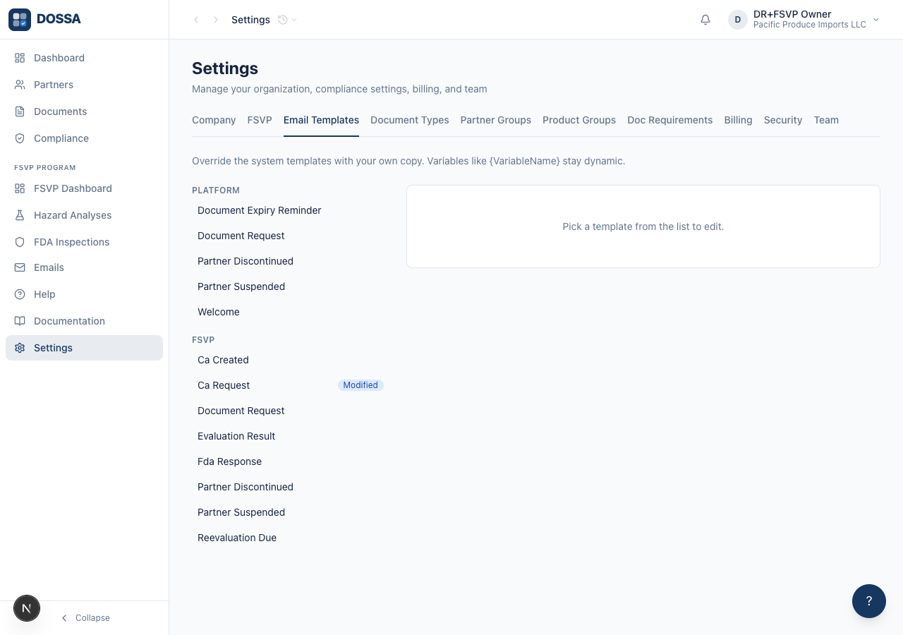 Navigate to the Email Templates editor from Settings
