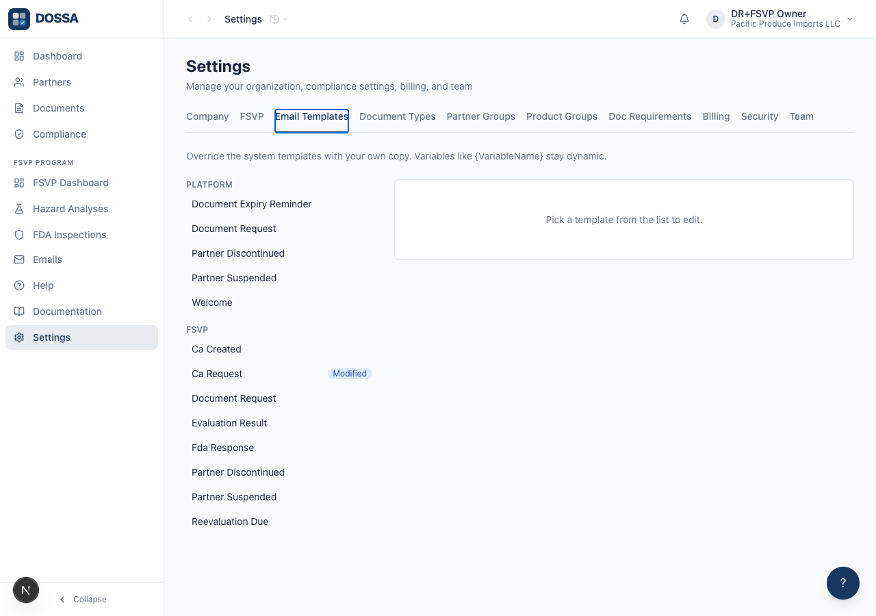 Review the list of registered system templates