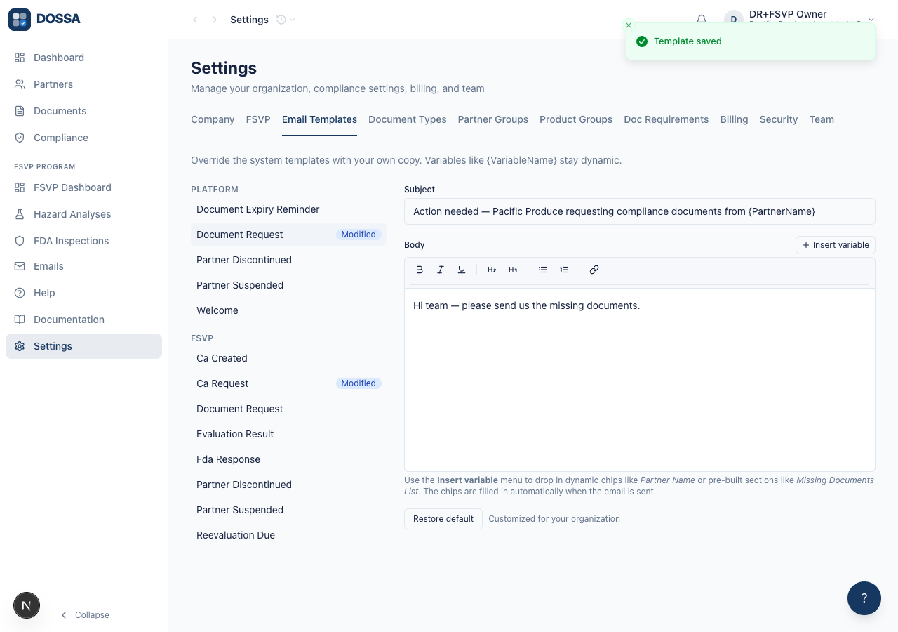 Save the customized template as an org override