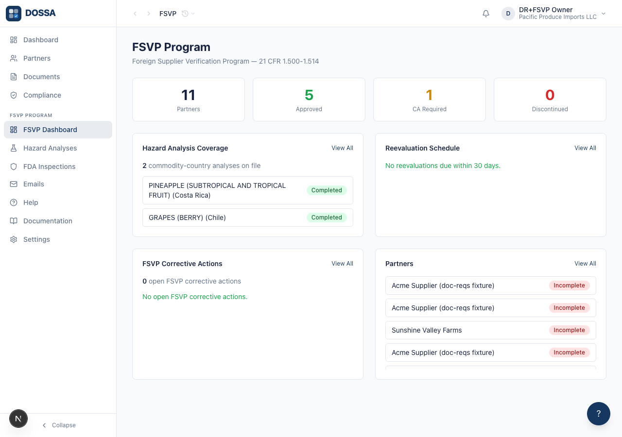 Confirm each attached partner's FSVP file is complete before sending records to FDA