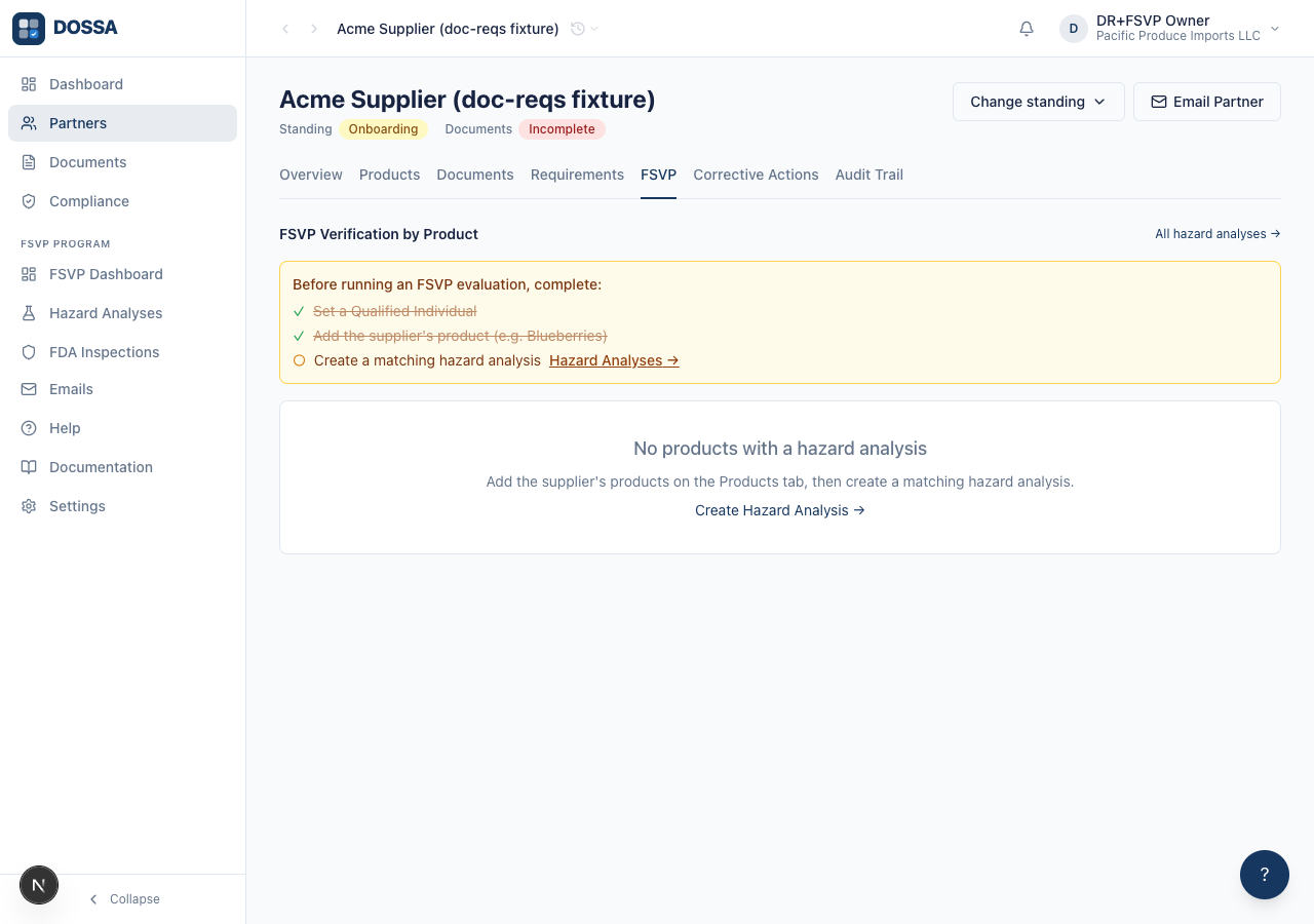 Download a partner's response package ad hoc from the partner FSVP tab