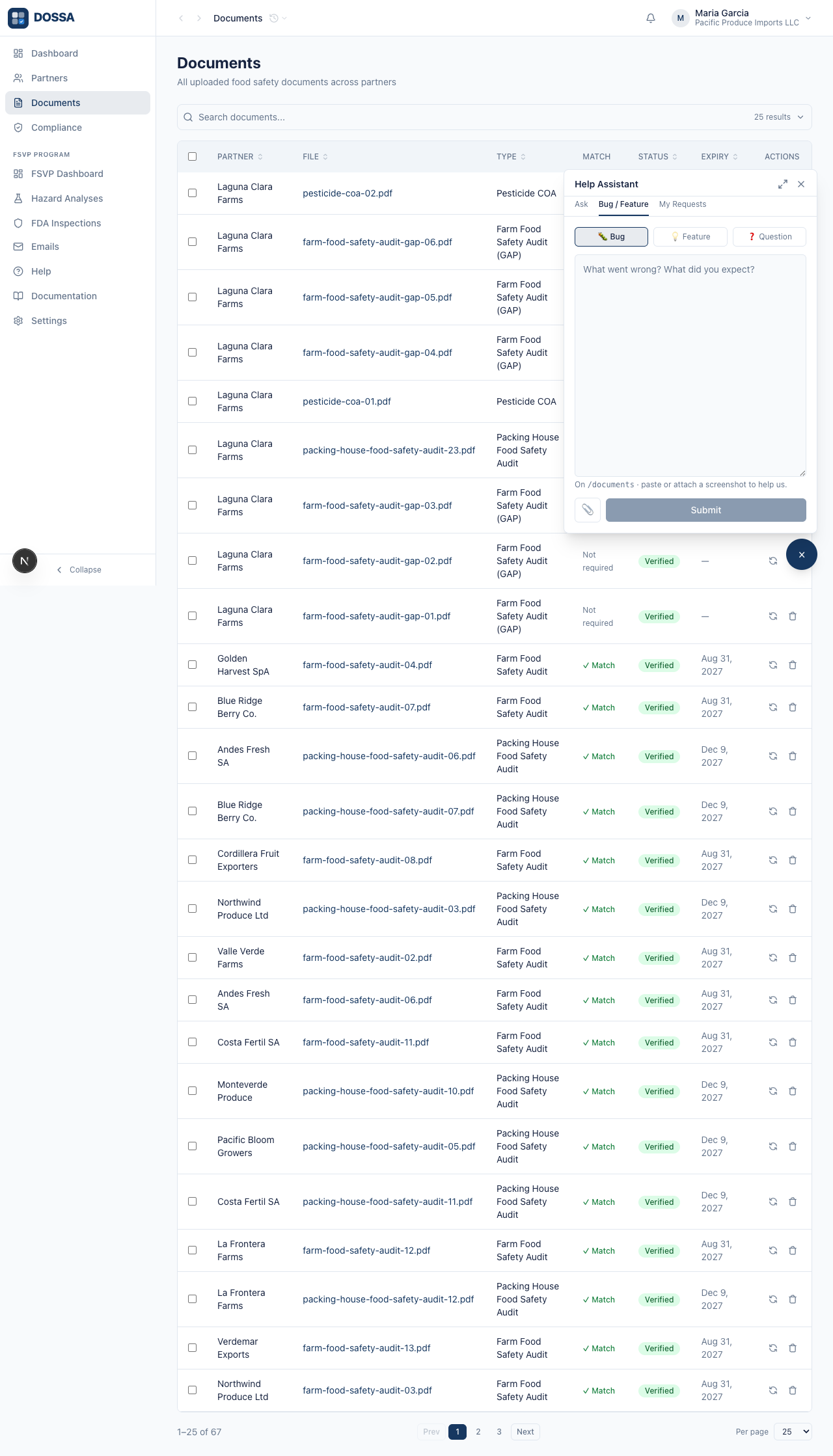 Open the feedback form from the help widget.