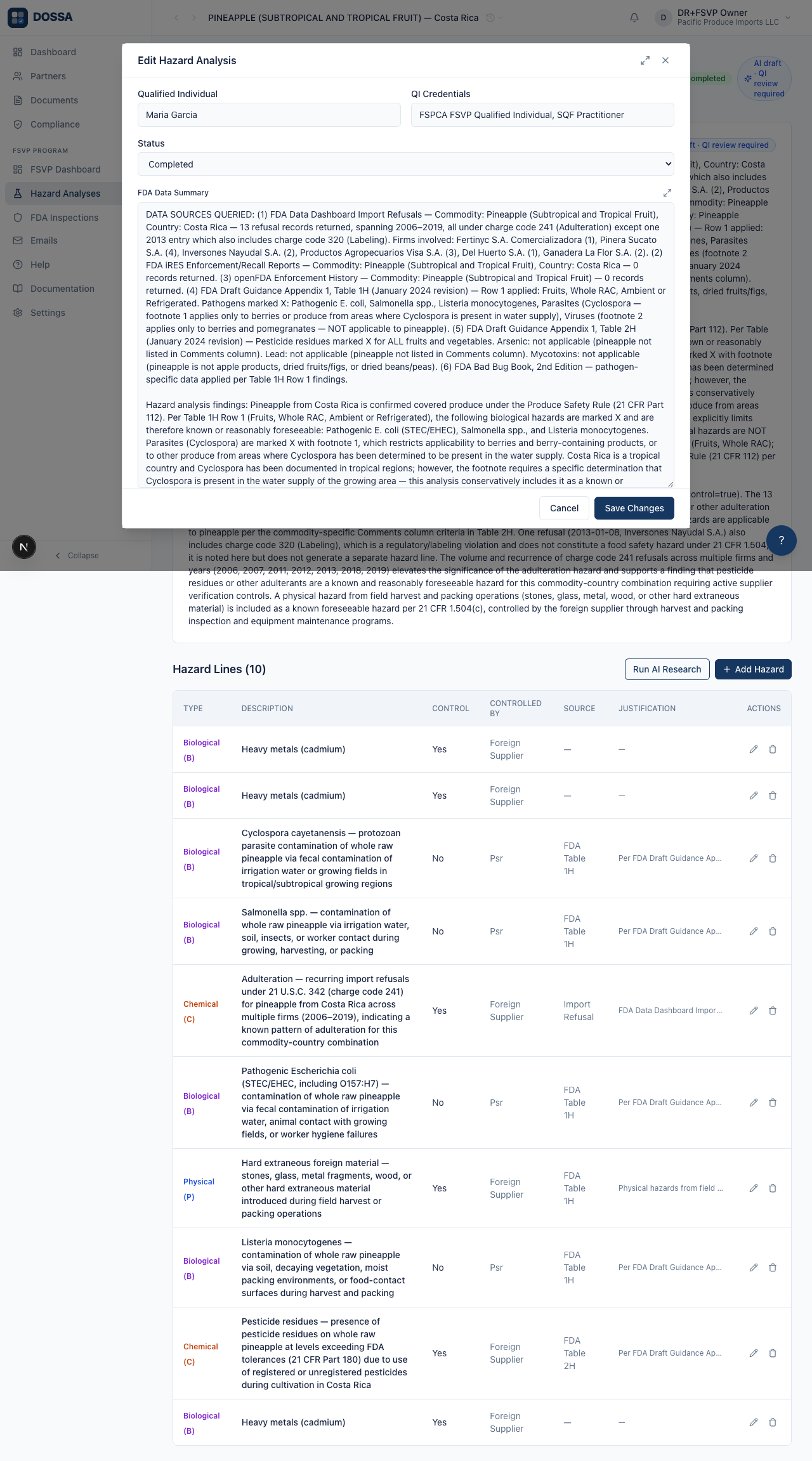 Open the analysis Edit form to change its details and status