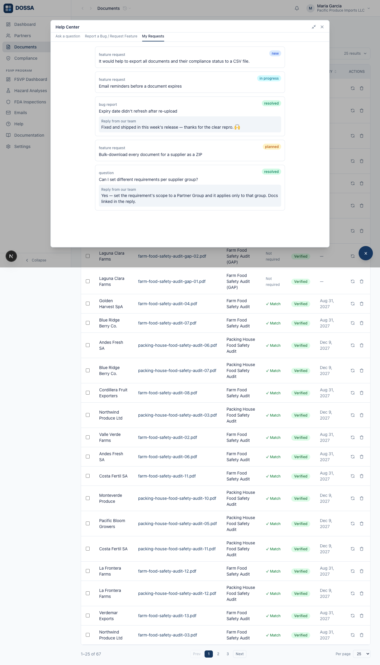 Track your submitted requests and the team's replies