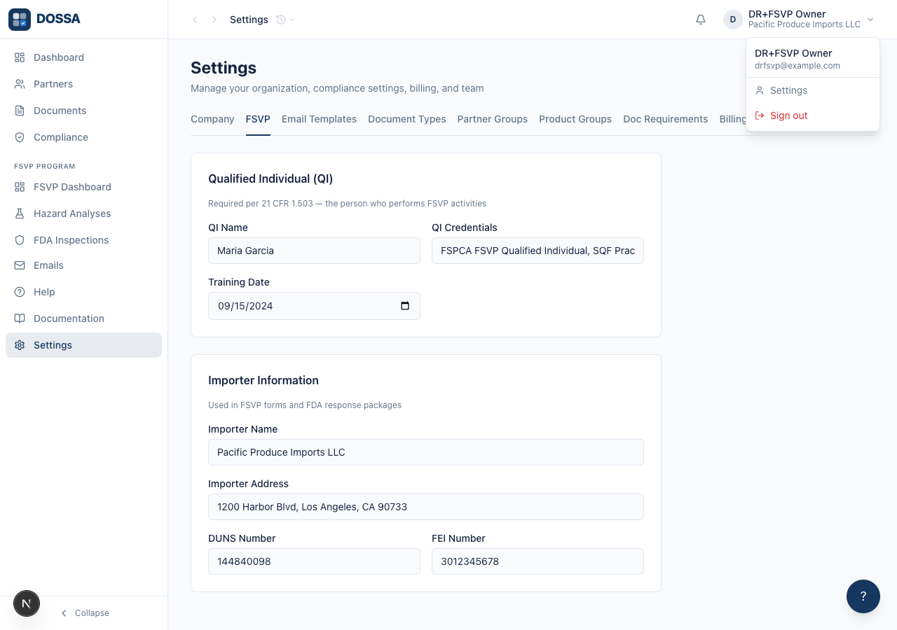 Open the FSVP settings tab (only when the FSVP plugin is entitled)