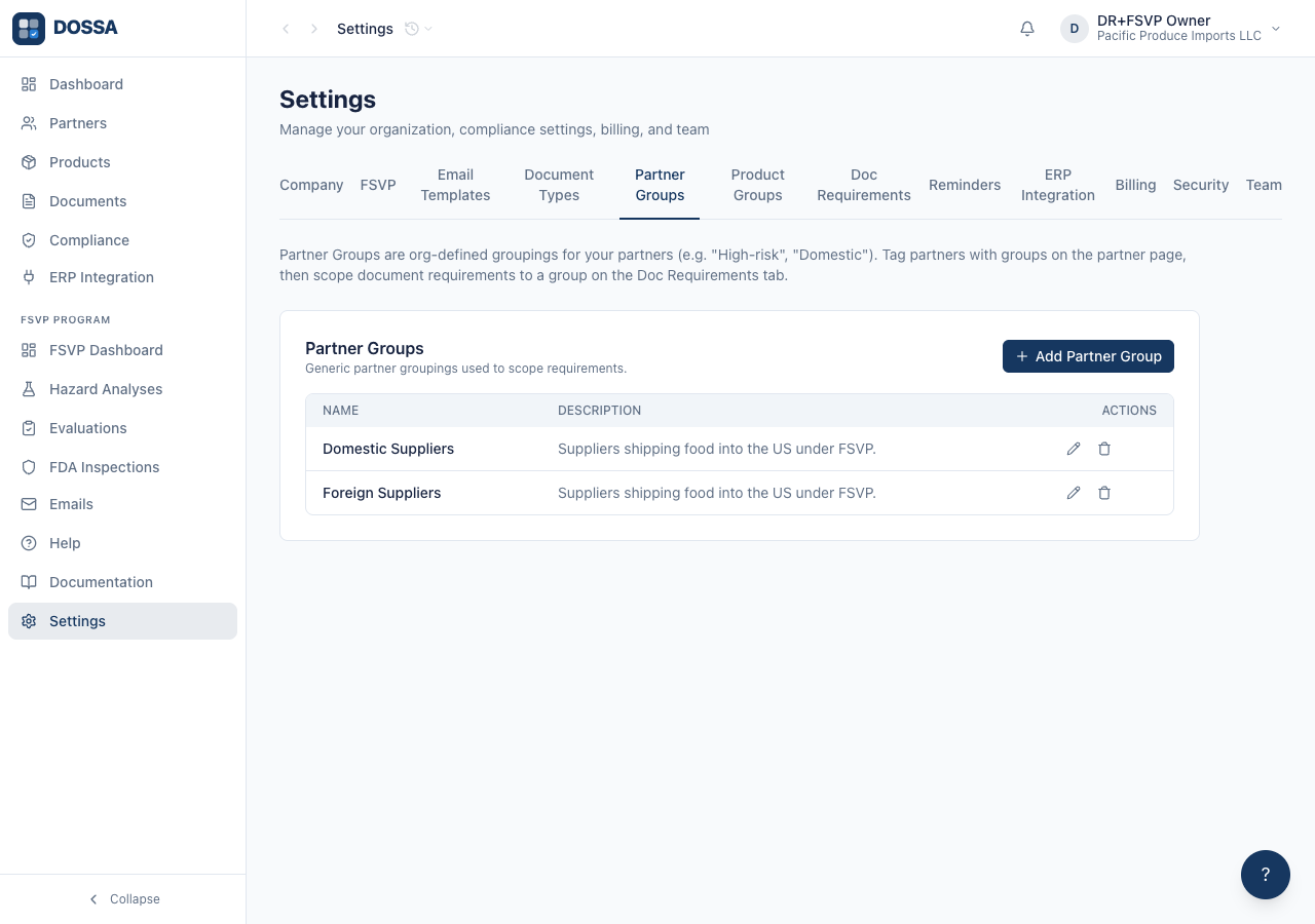 Review the partner groupings requirements can be scoped to