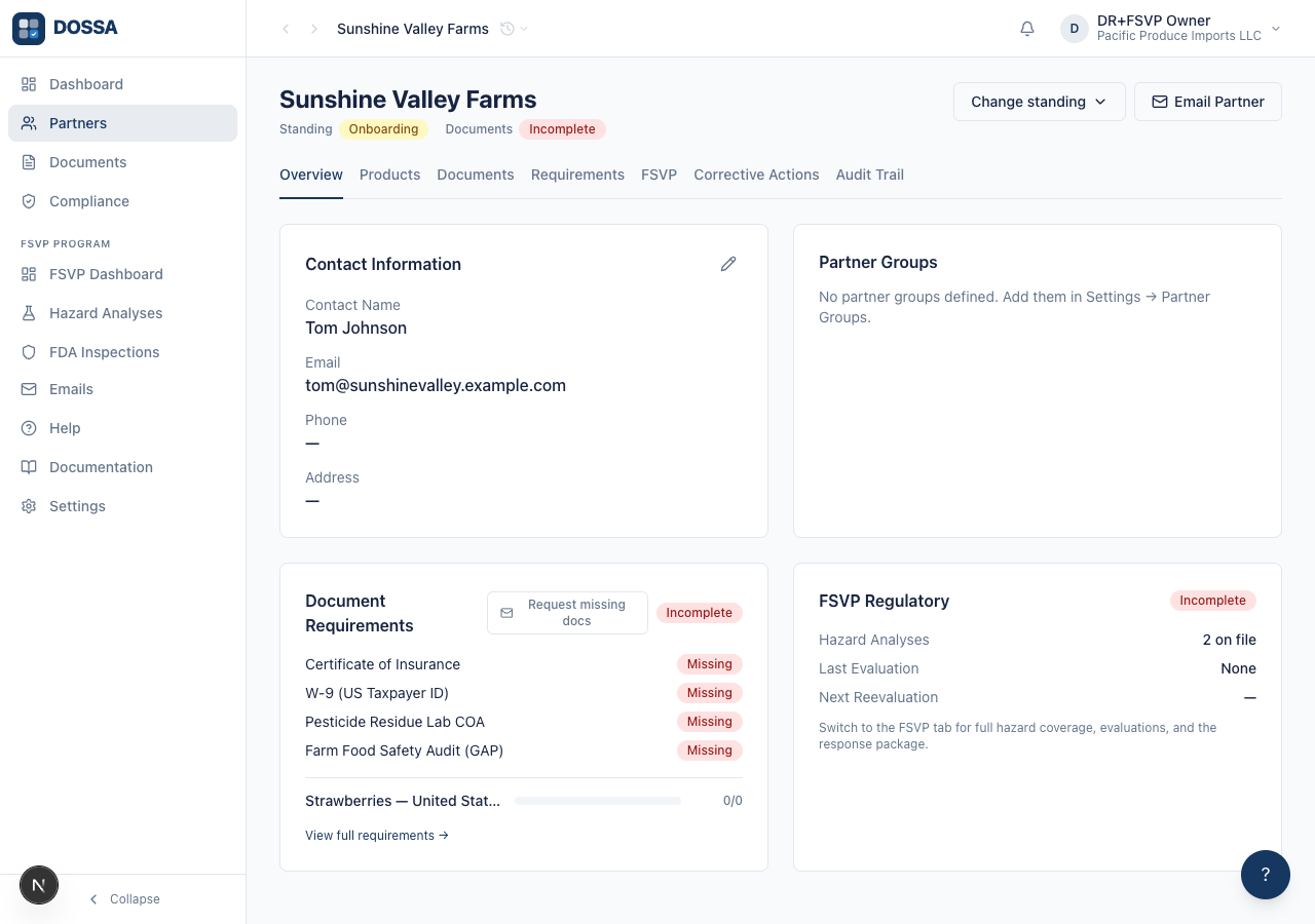 View the partner's compliance on the Overview tab