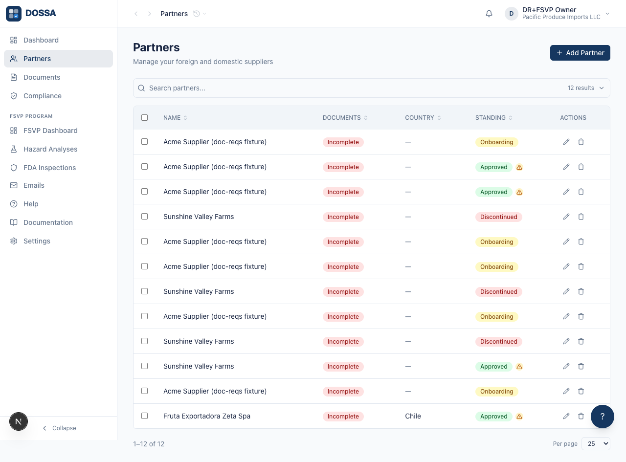 Open the Partners list page