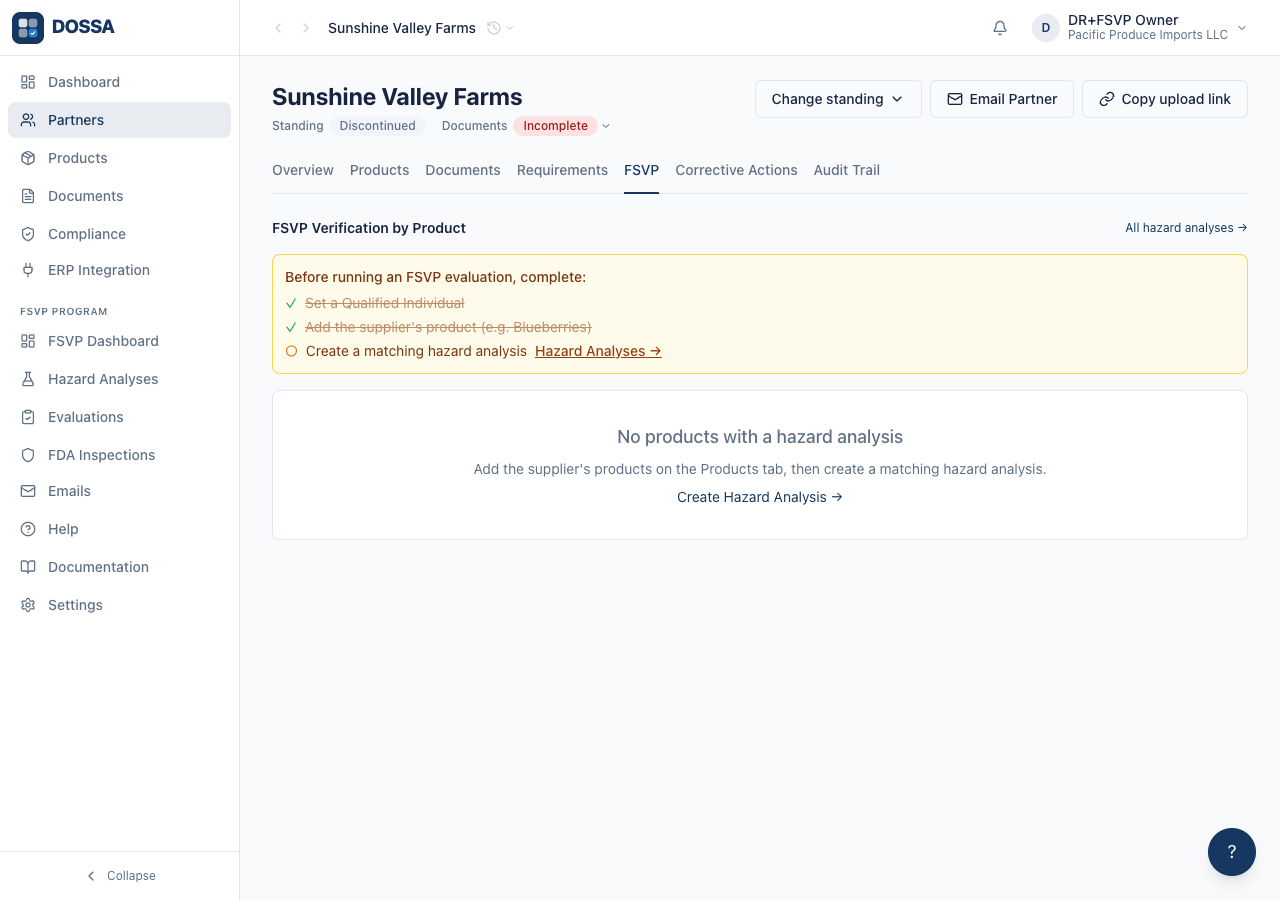 Generate a Verification Request for a new supplier that has no documents yet