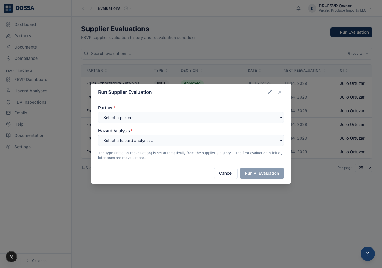 Open the Run Evaluation modal