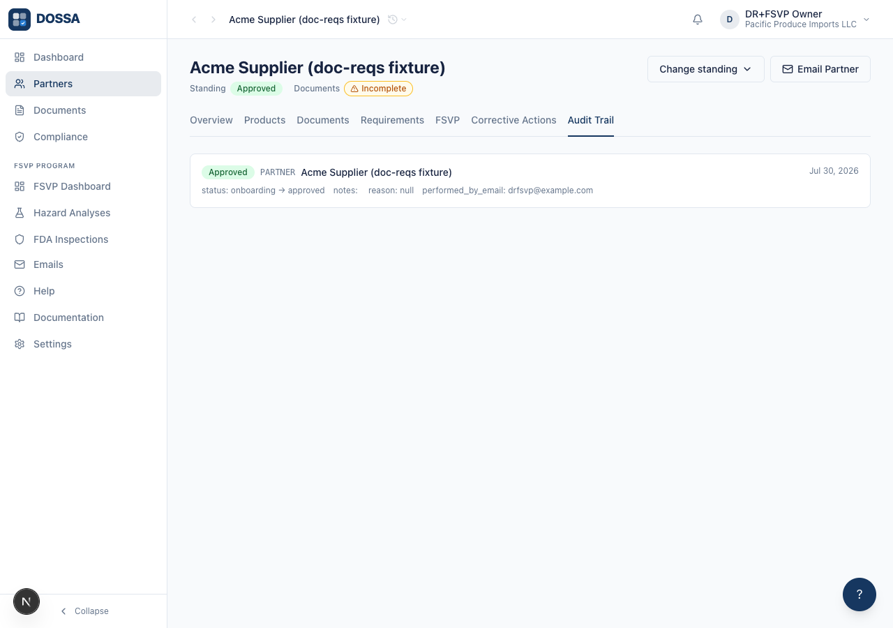 Verify the partner Audit Trail tab renders